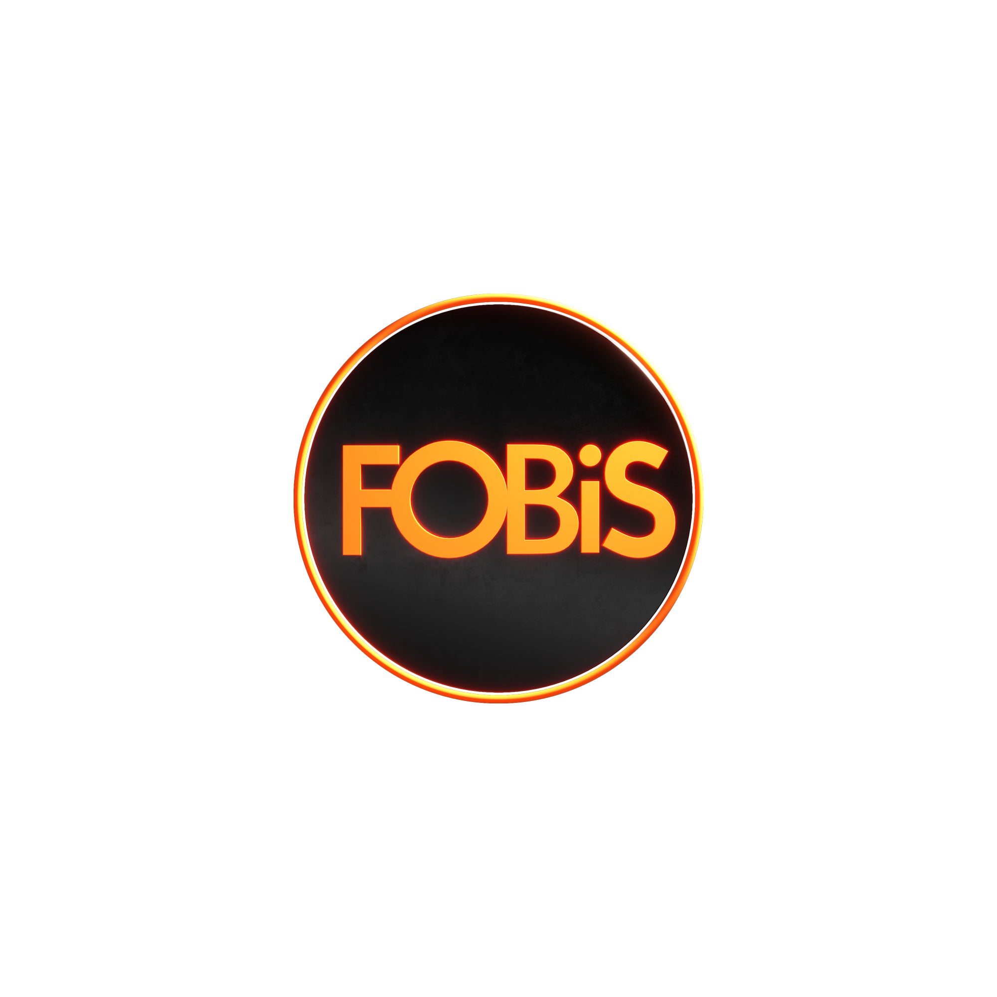 FOBis logo on a black circular background with white surrounding