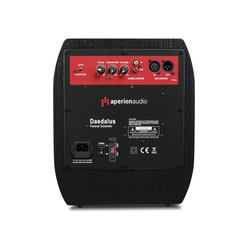 aperion-audio-daedalus-ds8-power-subwoofer-back showing the Amplifier plate.