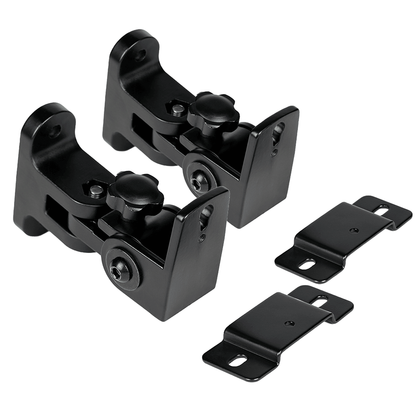 One pair of Aperion adjustable wall mounting brackets in black finish.  Separate speaker plates attach to the mount and lock together with a screw. 