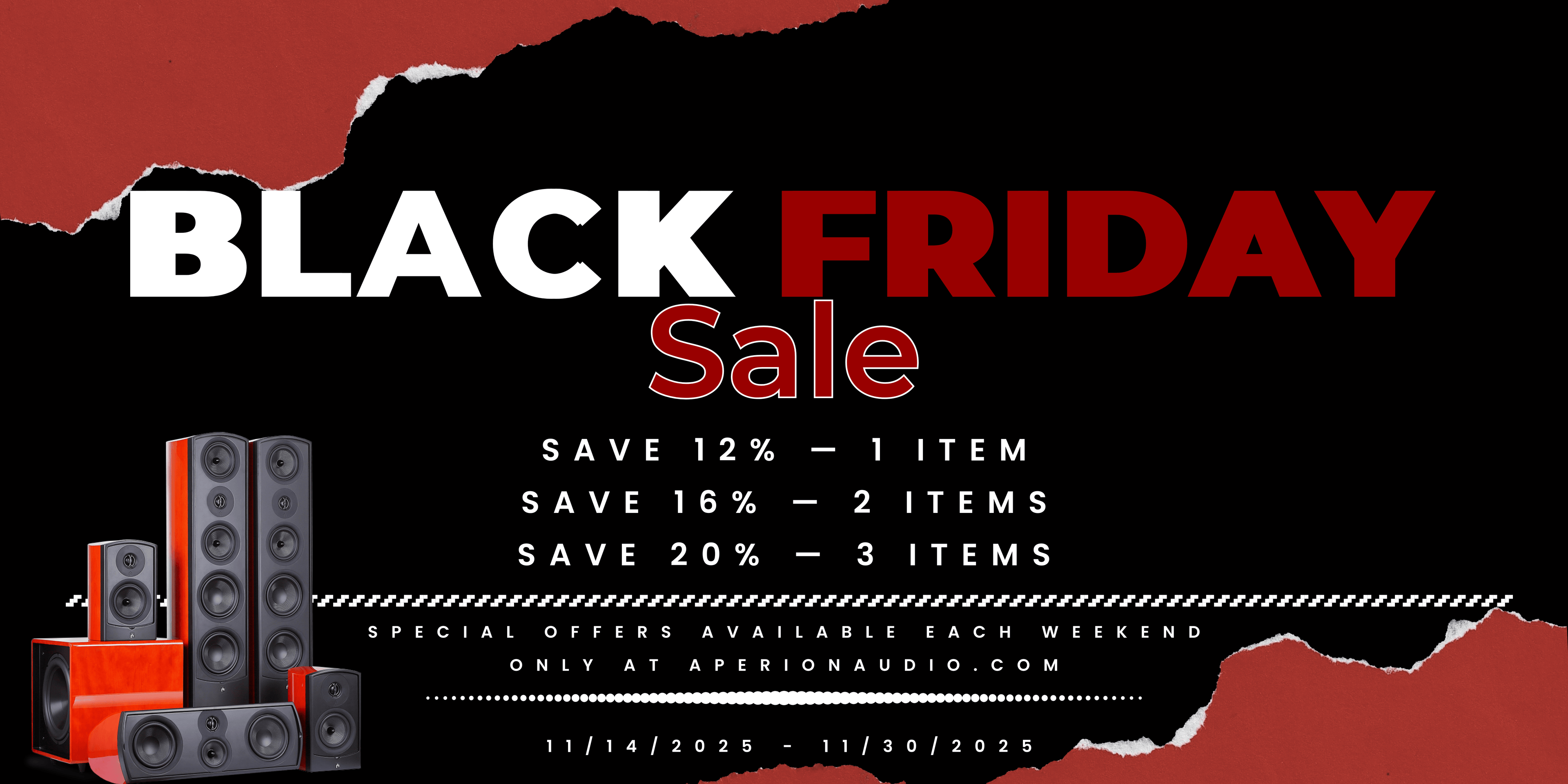 Black Friday sale advertisement on a black and red background