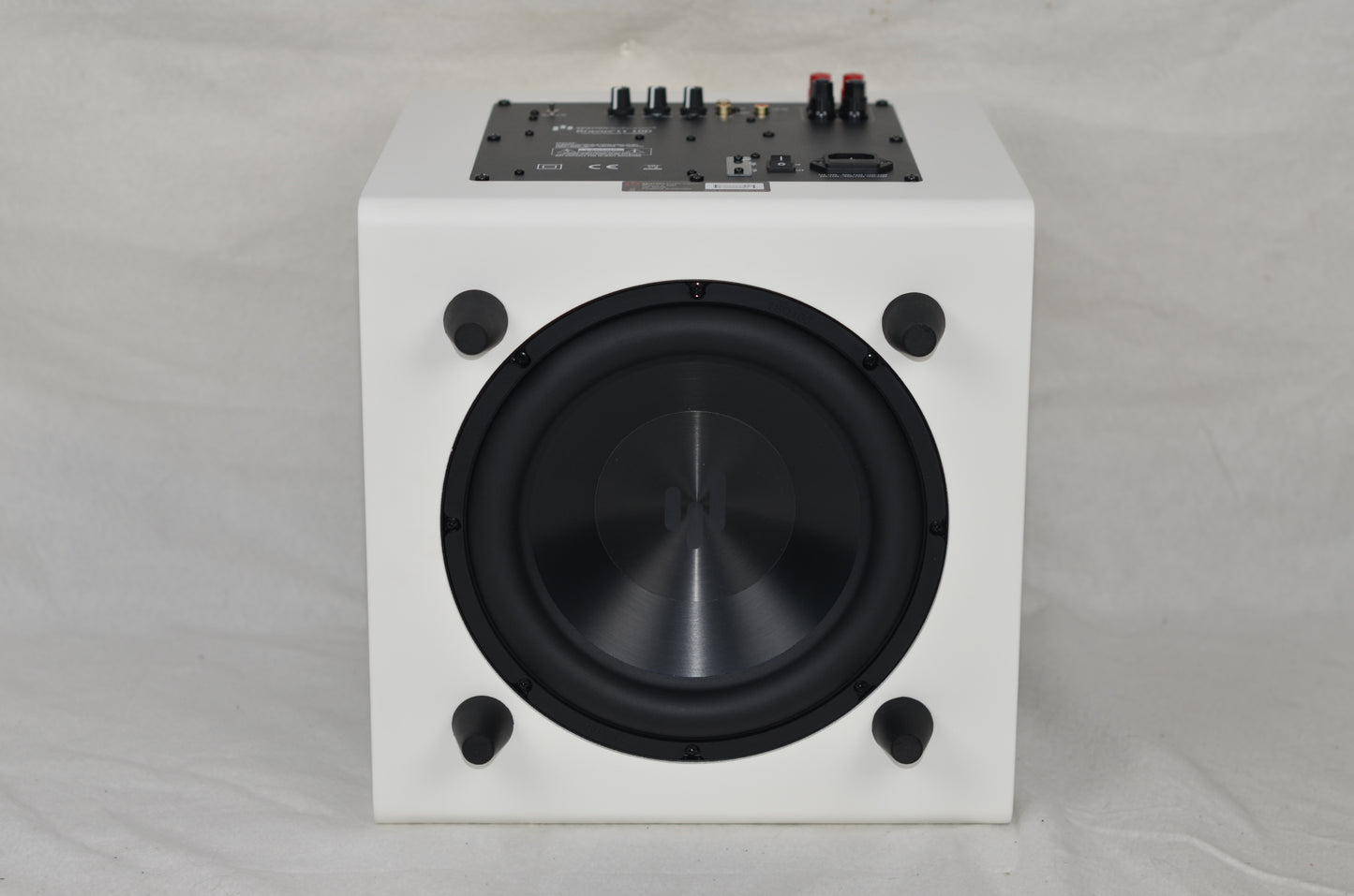 Bravus II 10D Subwoofer laying on it's front to show the down firing active woofer.