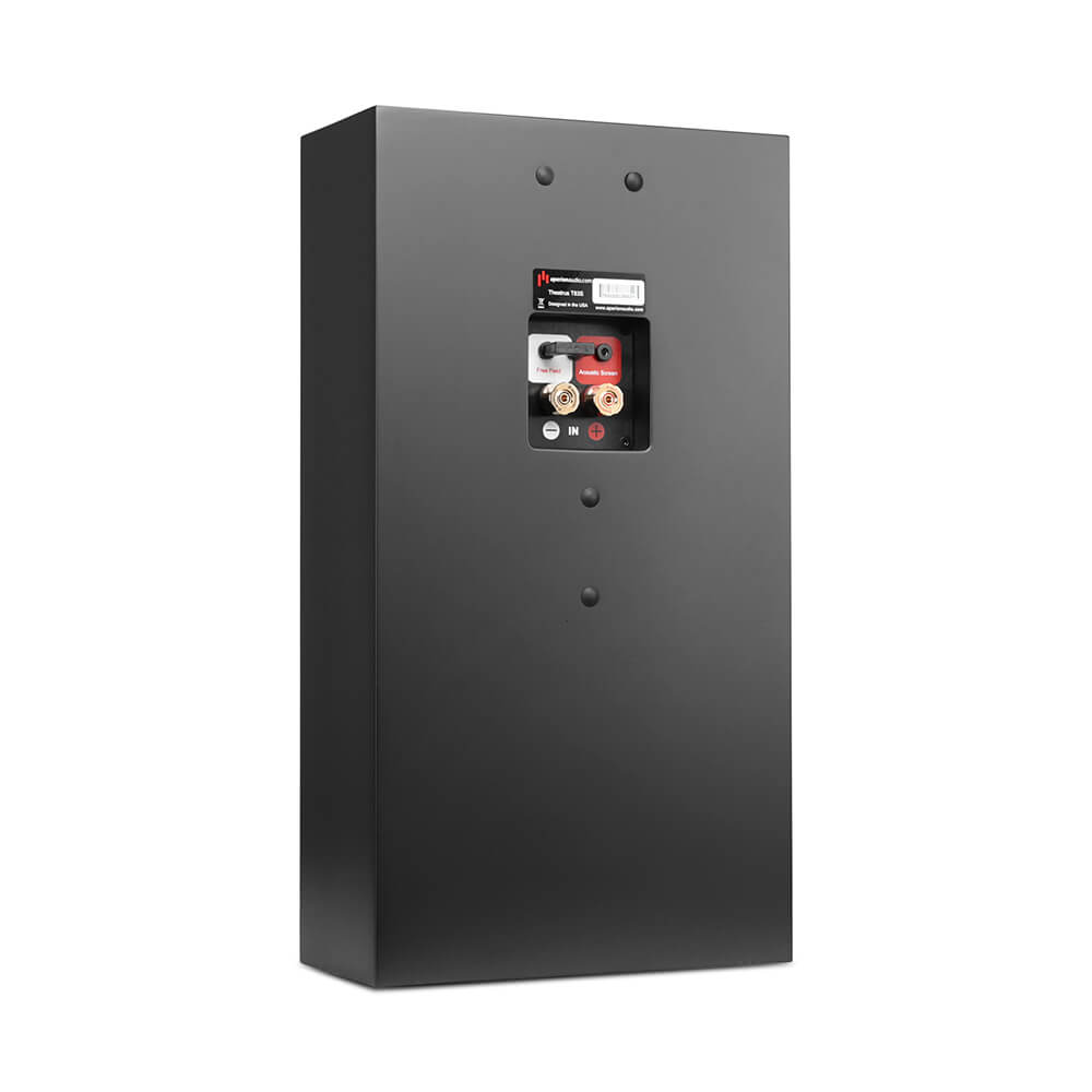 Back side at a angle of the Aperion Audio Theatrus T83S on-wall speaker.