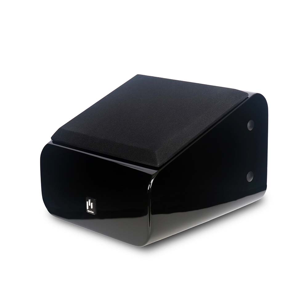 Aperion-A5-Atmos-5.25"-Immersive-Reflective/Height-Module-Speaker-Gloss-Black-Sidefront-With-Grille-aperionaudio