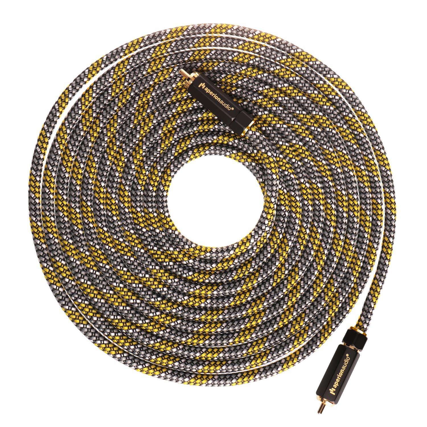 Ultra High-Performance, Unbalanced Subwoofer Cable, 100% Shield Low (Signal) Level RCA Male To RCA Male, Single Cable - Aperion Audio