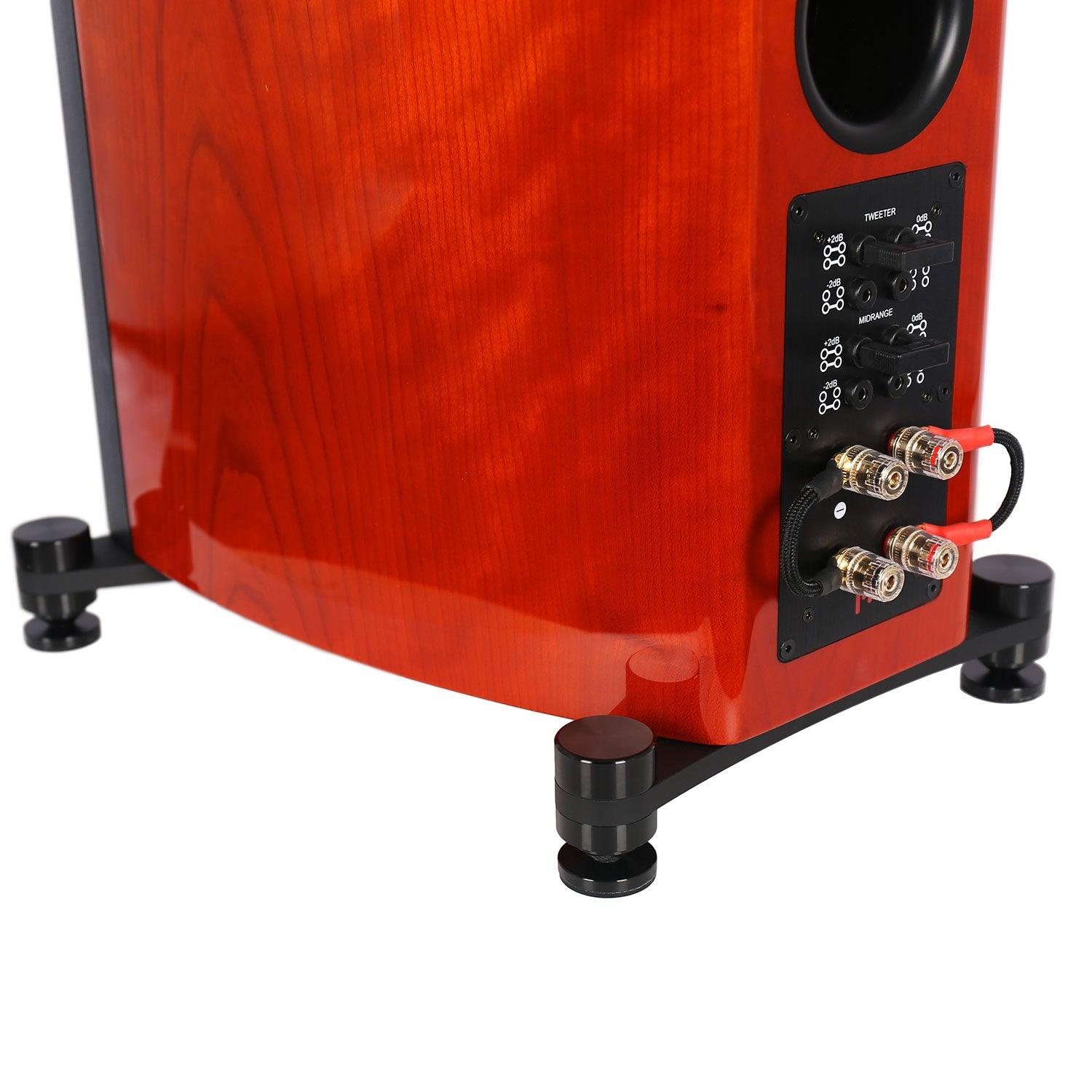 Image showing a Gloss Cherry Verus V8T Tower Speaker on a white background